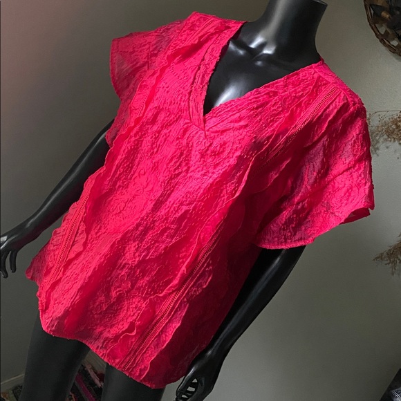 Cupio Fuchsia Pink Lace Blouse Top - Picture 5 of 12